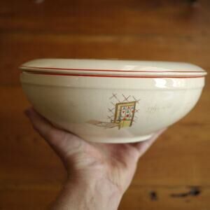 Vintage Universal Cambridge Mass Glazed Ceramic Ovenproof Serving Bowl Dish Lid